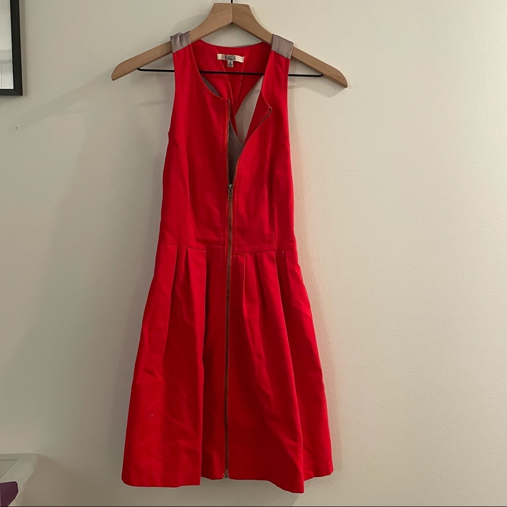 Bb Dakota red zip front dress with silver satin twist back